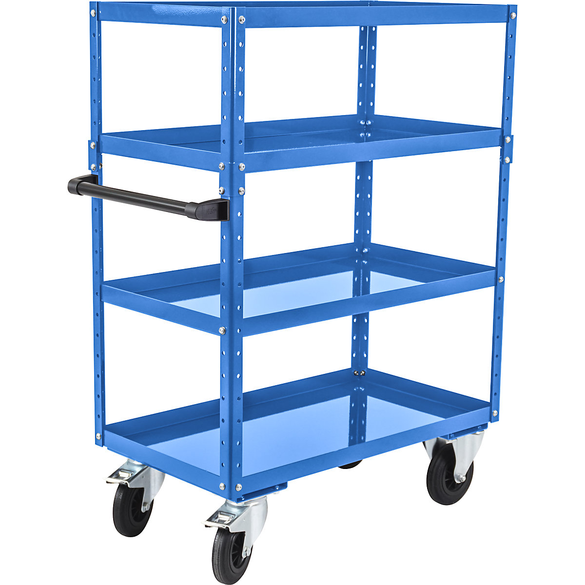 CustomLine general purpose trolley – eurokraft pro, 4 shelves, solid rubber tyres, light blue-1