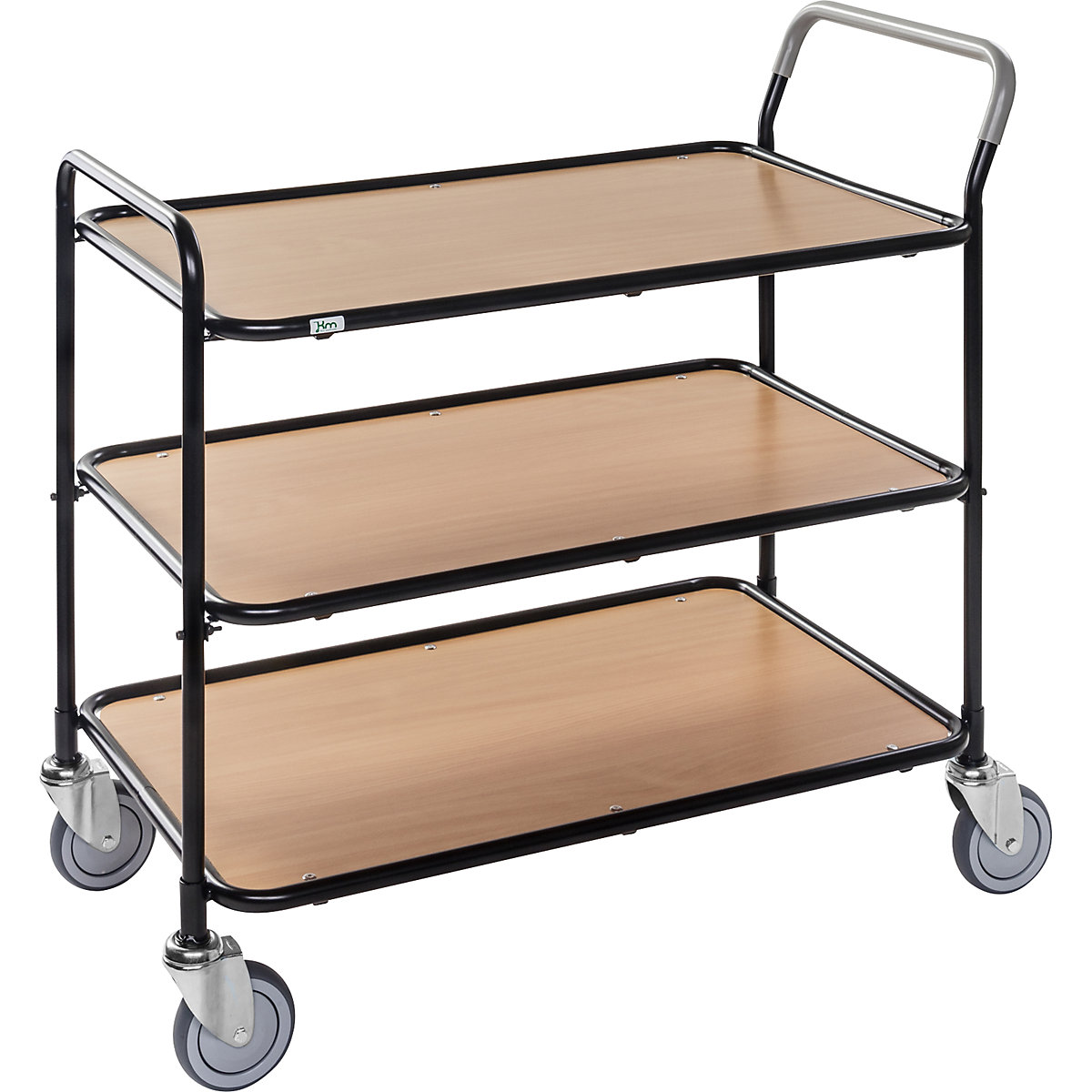 Table trolley – Kongamek, 3 shelves, LxWxH 1020 x 555 x 965 mm, black / beech finish, 2+ items-3