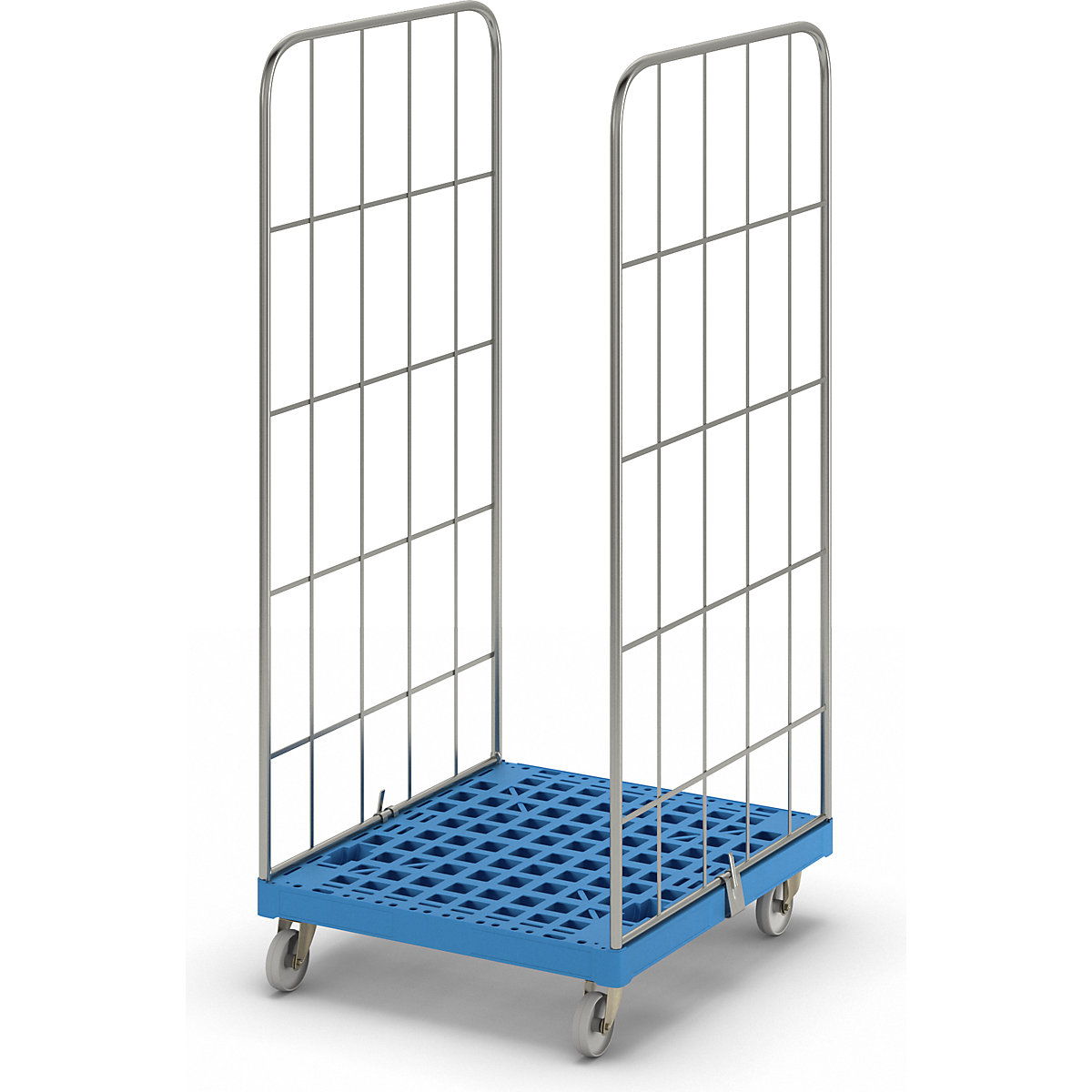 MODULAR roll container, plastic transport dolly, mesh on 2 sides, light blue dolly-7