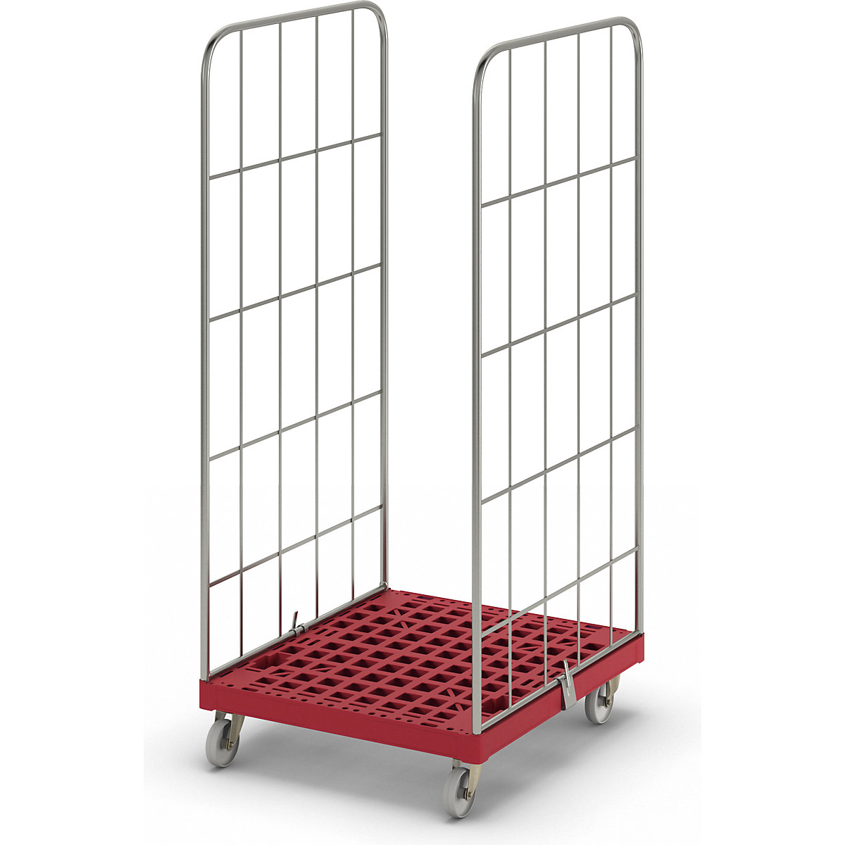 MODULAR roll container, plastic transport dolly, mesh on 2 sides, red dolly-11