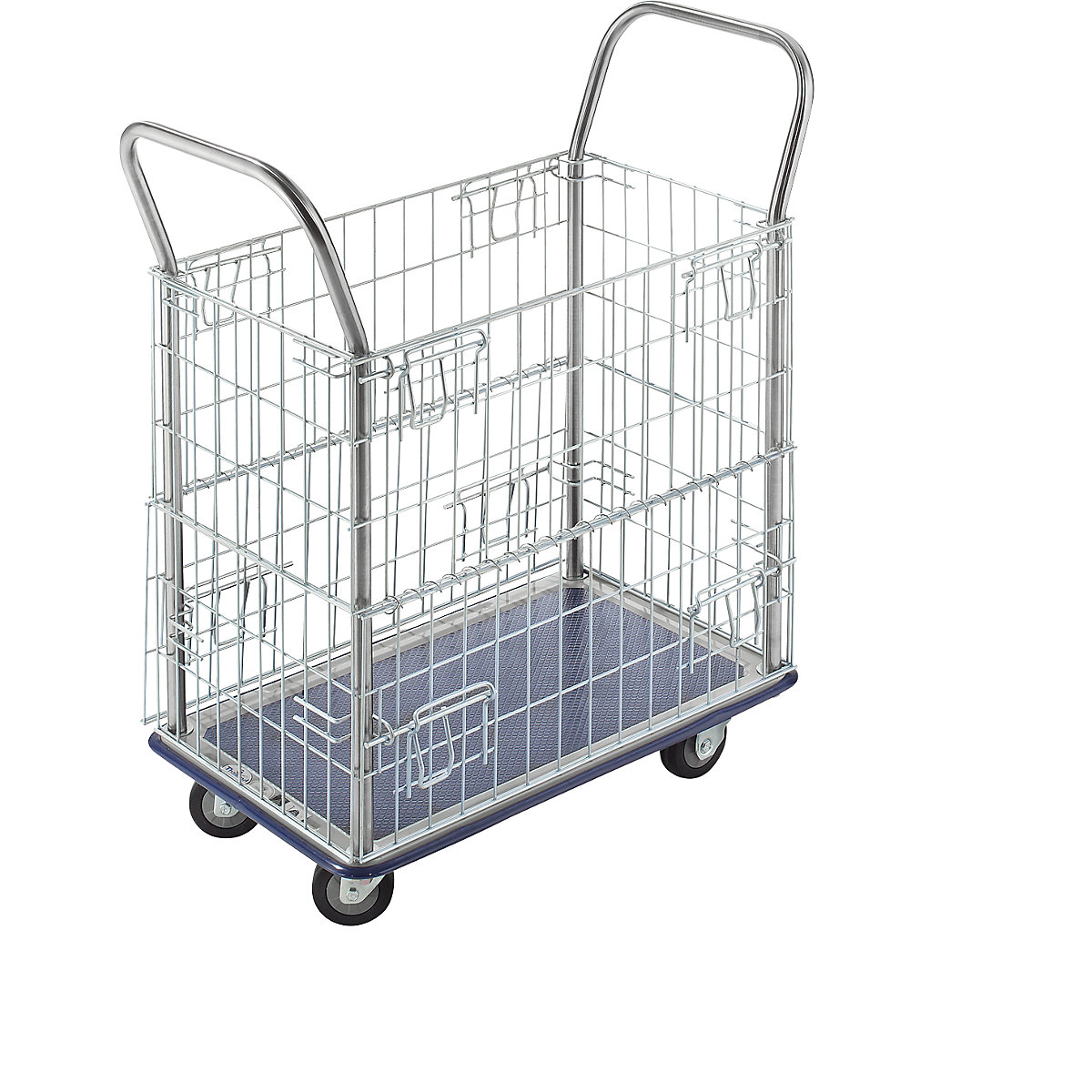 Mesh trolley, zinc plated mesh sides, with stainless steel push handles, max. load 220 kg, 5+ items-3