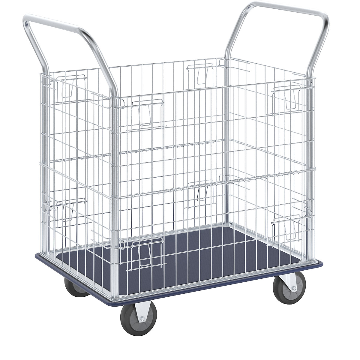 Mesh trolley, zinc plated mesh sides, with stainless steel push handles, max. load 370 kg-2