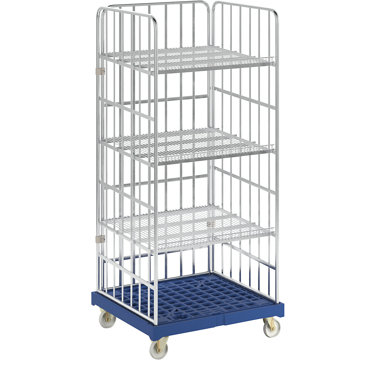 Roll cage incl. shelves, plastic transport base, dark blue dolly-1