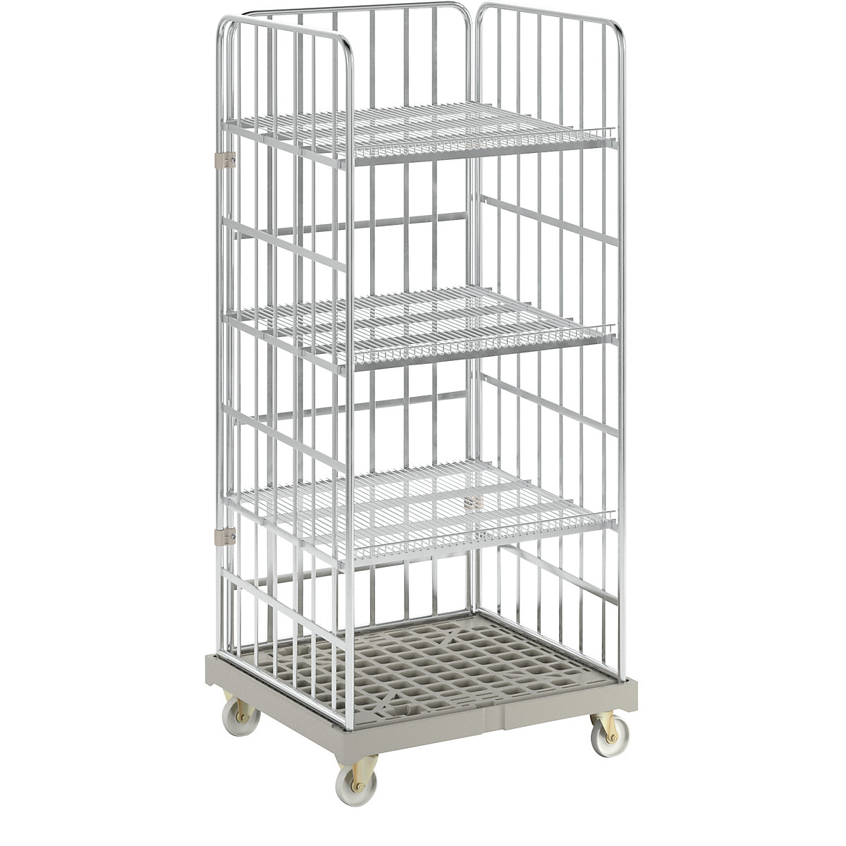 Roll cage incl. shelves, plastic transport base, grey dolly-3