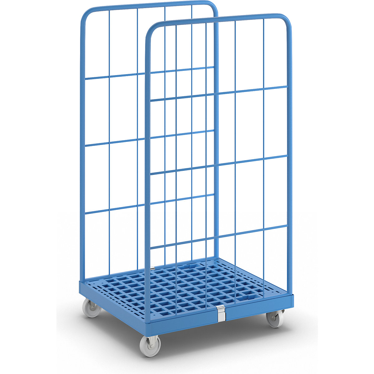 Roll container with mesh panels, plastic transport dolly, 2-sided, powder coated mesh side panels-1