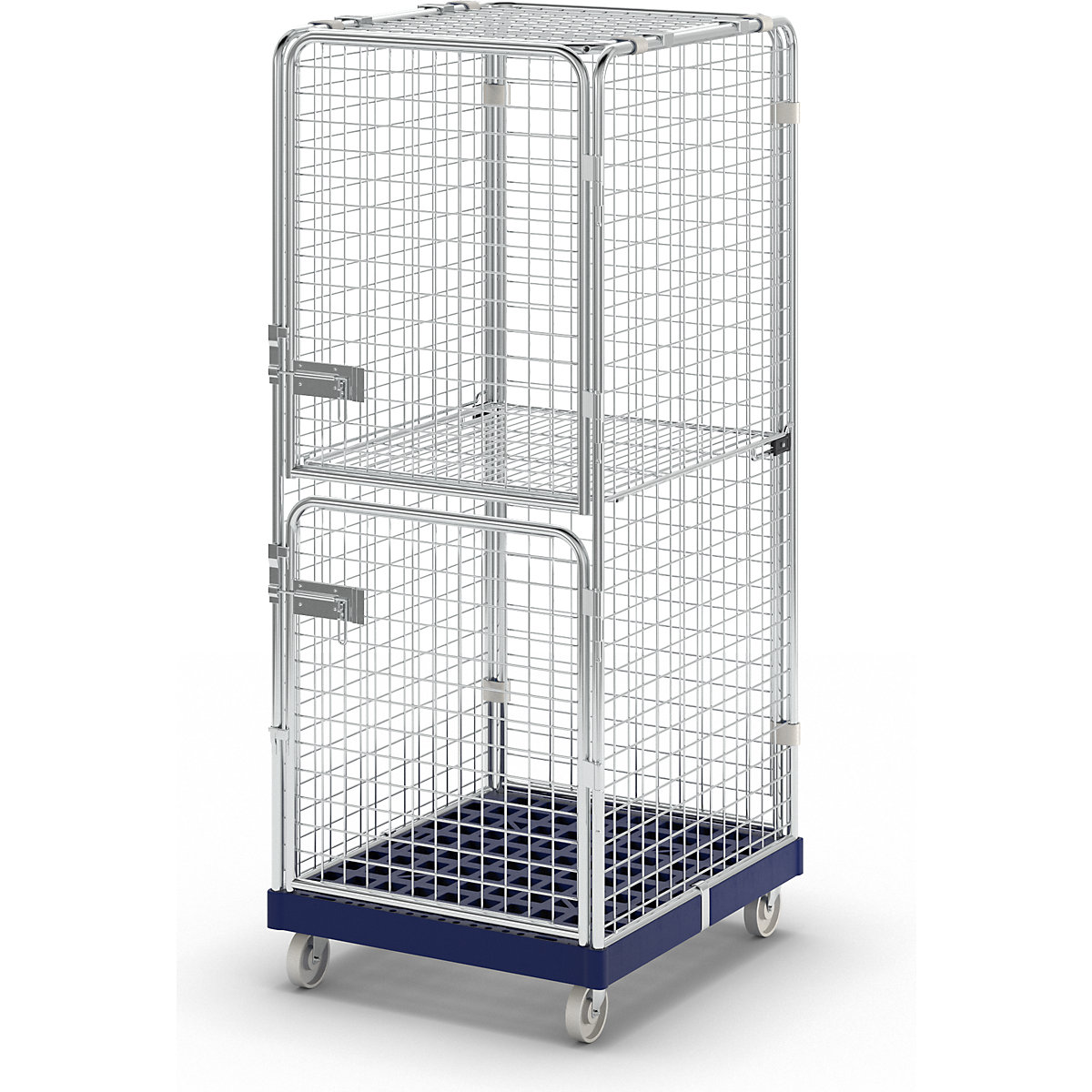 Security roll container with plastic dolly, effective height 1585 mm, with 2 doors-1