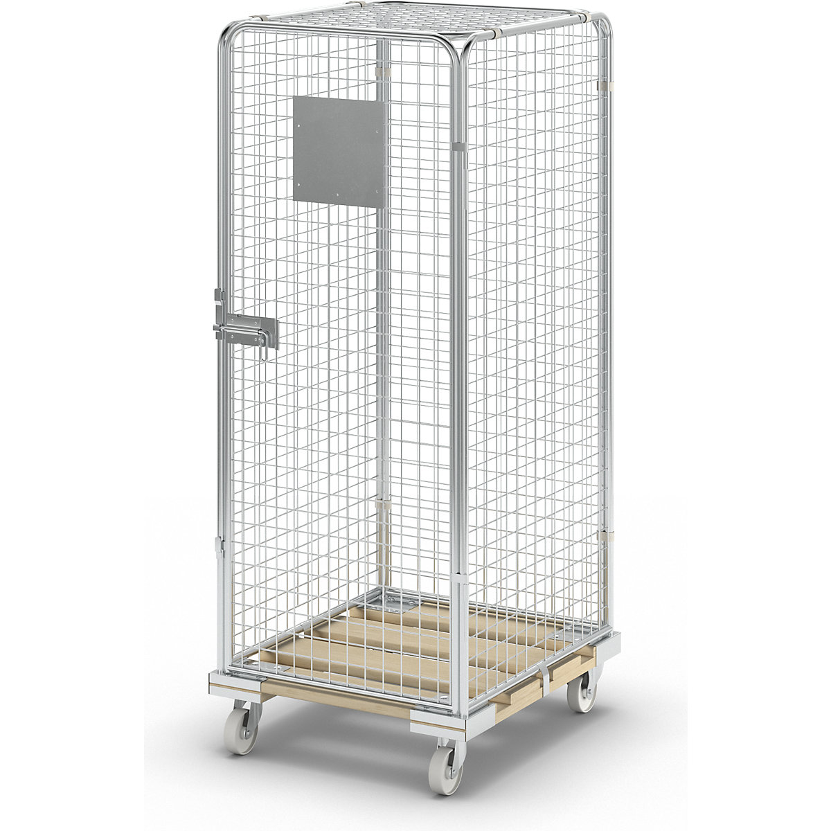 Security roll container with wooden dolly, effective height 1585 mm, with 1 door-2