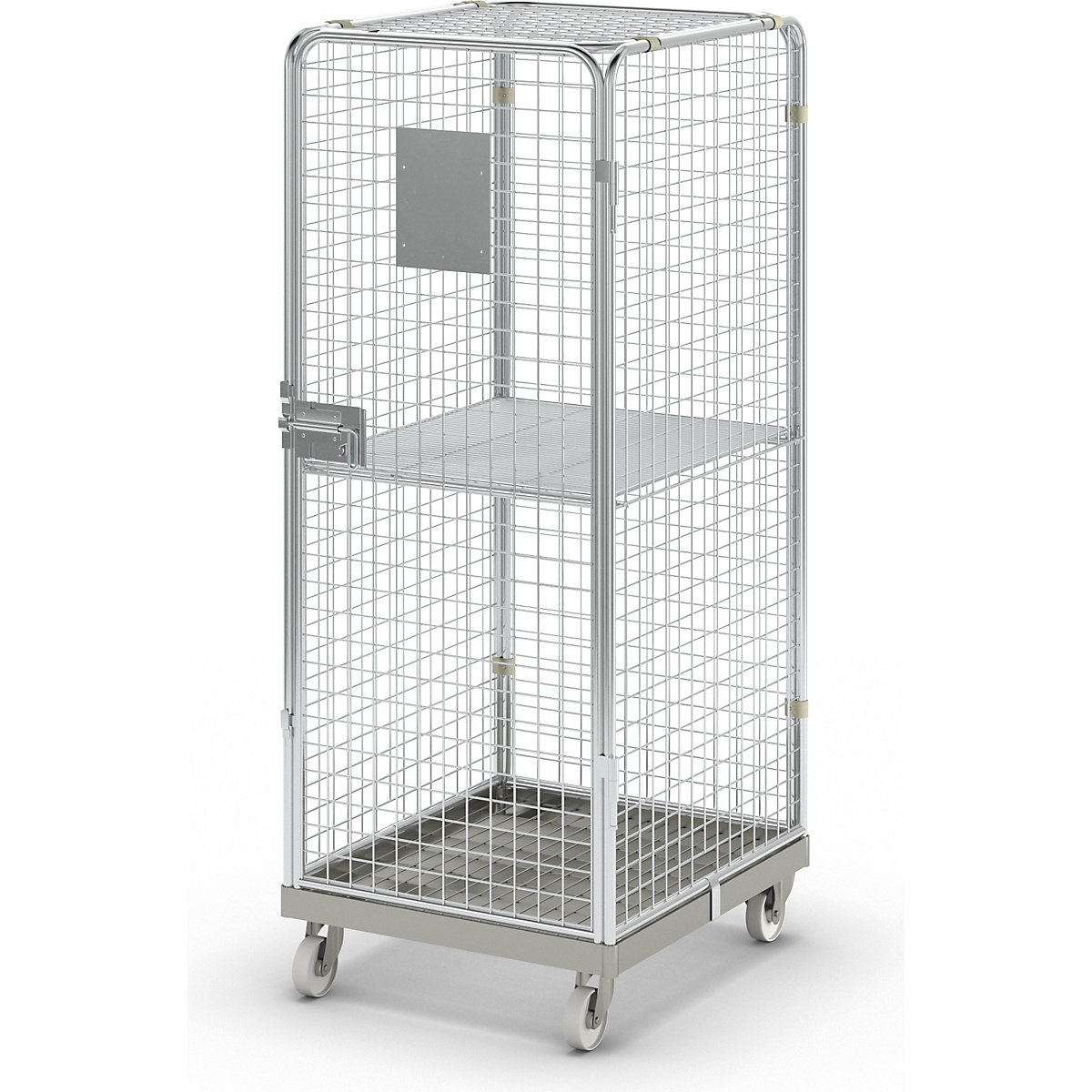 Security steel container with steel dolly, with intermediate shelf, with 1 door-1