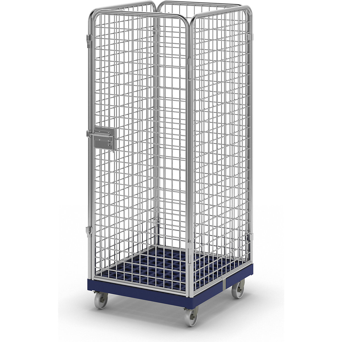 Wire mesh container with plastic dolly, 4-sided, effective height 1585 mm-1