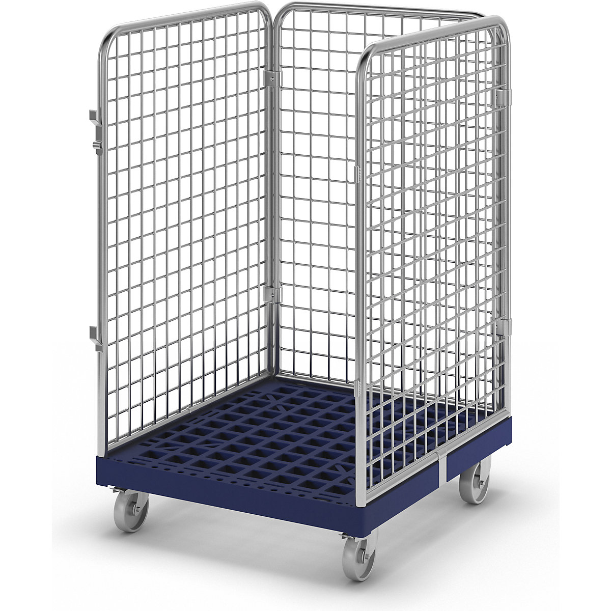 Wire mesh container with plastic dolly, 3-sided, effective height 1020 mm-2