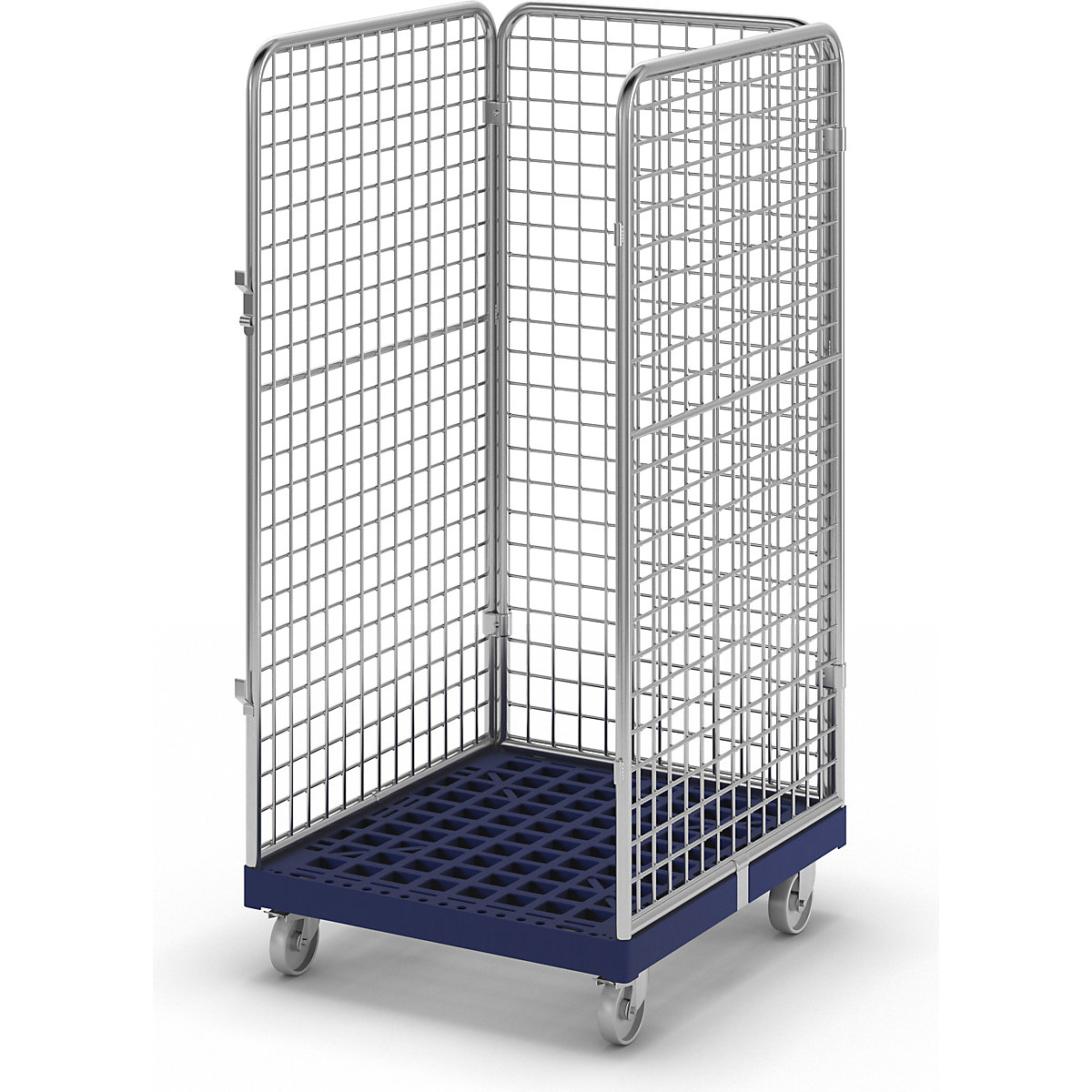 Wire mesh container with plastic dolly