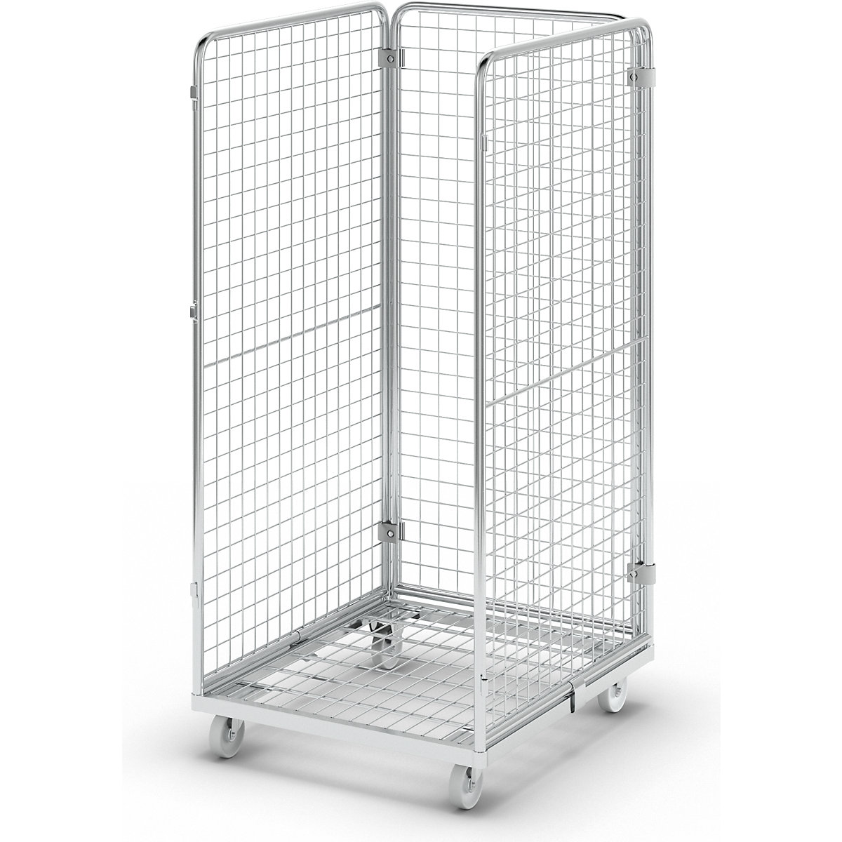 Wire mesh container with steel dolly, 3-sided, effective height 1350 mm-1