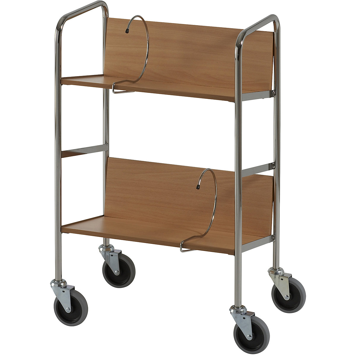 File trolley, chrome plated – HelgeNyberg, 2 shelves, LxWxH 550 x 340 x 840 mm, beech finish, 5+ items-31