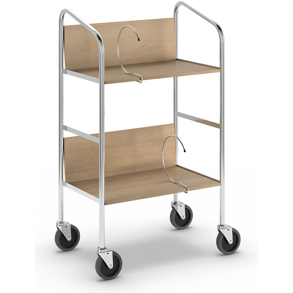 File trolley, chrome plated – HelgeNyberg, 2 shelves, LxWxH 550 x 340 x 840 mm, birch finish-1