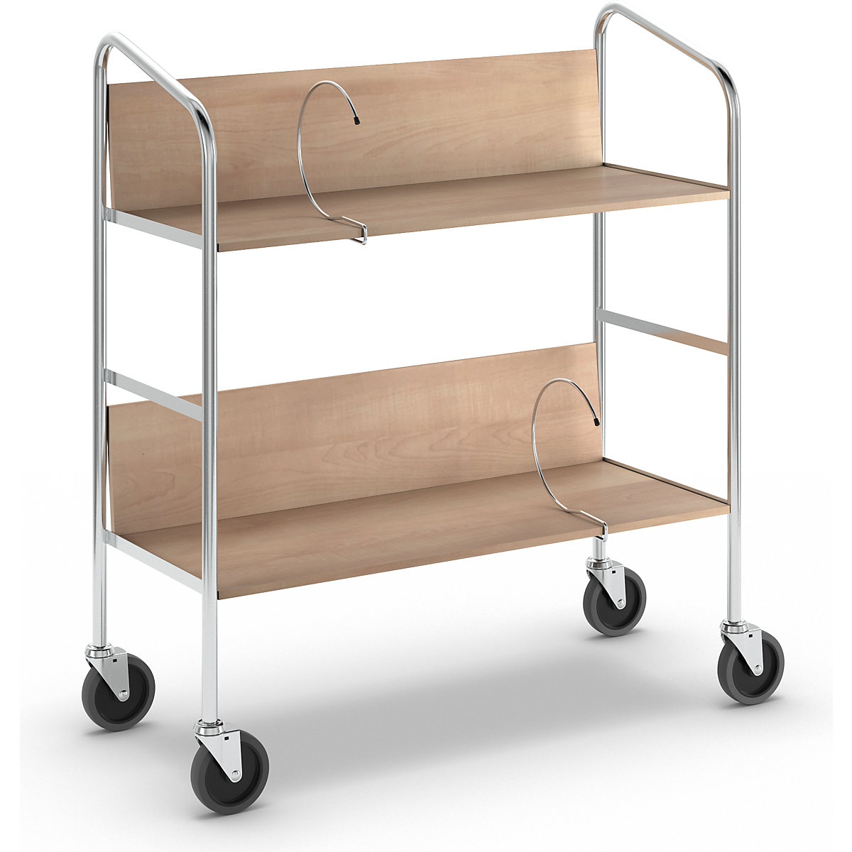 File trolley, chrome plated – HelgeNyberg, 2 shelves, LxWxH 800 x 340 x 840 mm, beech finish-6