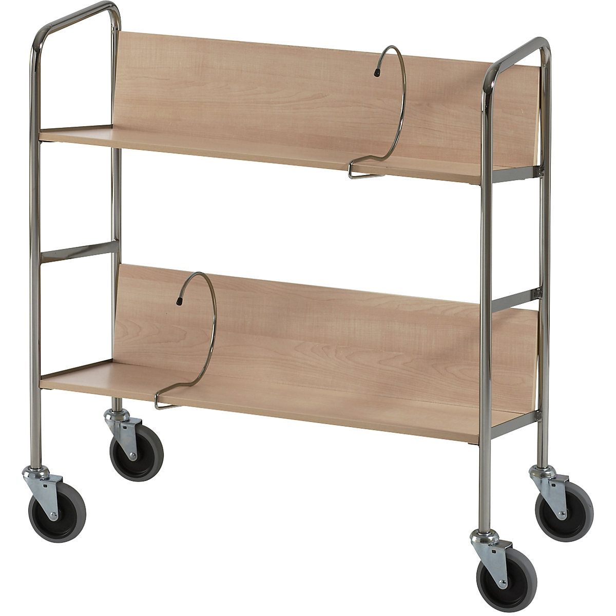 File trolley, chrome plated – HelgeNyberg, 2 shelves, LxWxH 800 x 340 x 840 mm, beech finish, 5+ items-4