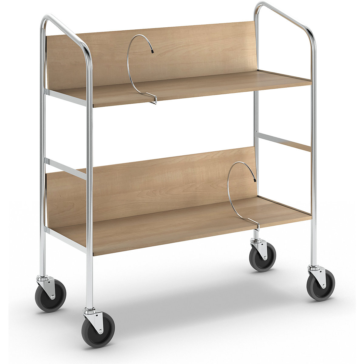 File trolley, chrome plated – HelgeNyberg, 2 shelves, LxWxH 800 x 340 x 840 mm, birch finish-3
