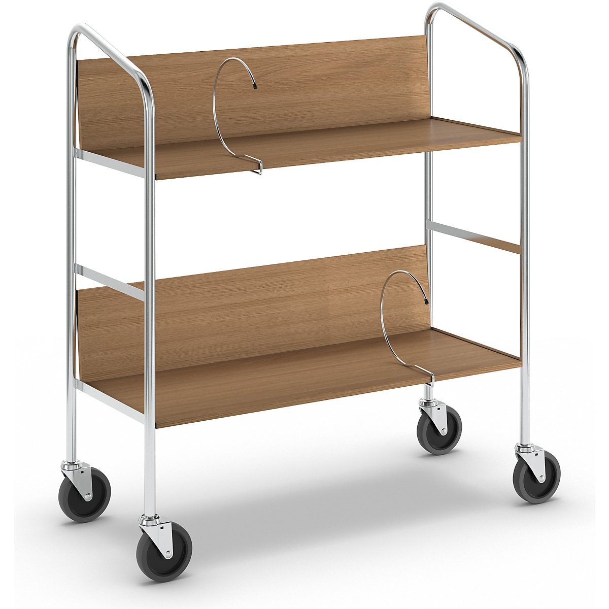File trolley, chrome plated – HelgeNyberg, 2 shelves, LxWxH 800 x 340 x 840 mm, oak finish-5