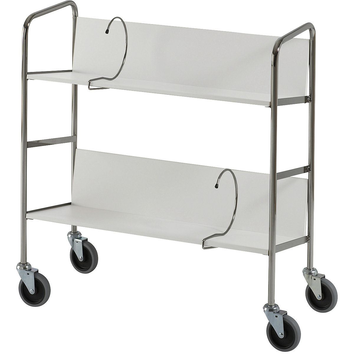 File trolley, chrome plated – HelgeNyberg, 2 shelves, LxWxH 800 x 340 x 840 mm, grey, 5+ items-13