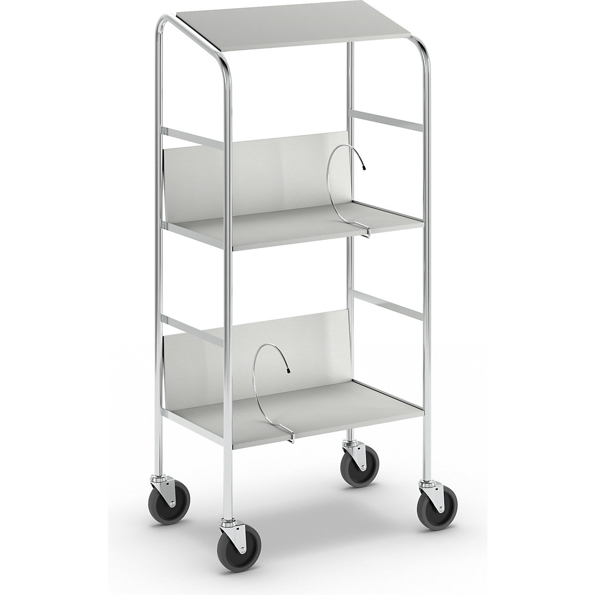 File trolley with top shelf, chrome plated – HelgeNyberg, 3 shelves, LxWxH 550 x 340 x 1060 mm, grey-6
