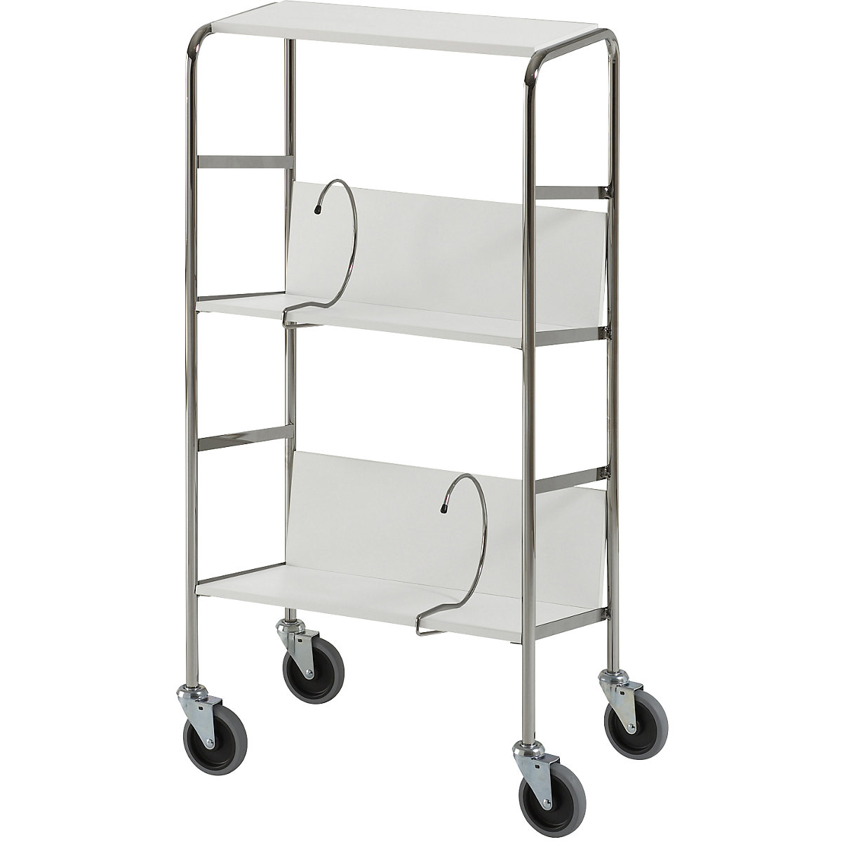 File trolley with top shelf, chrome plated – HelgeNyberg, 3 shelves, LxWxH 550 x 340 x 1060 mm, grey, 5+ items-1