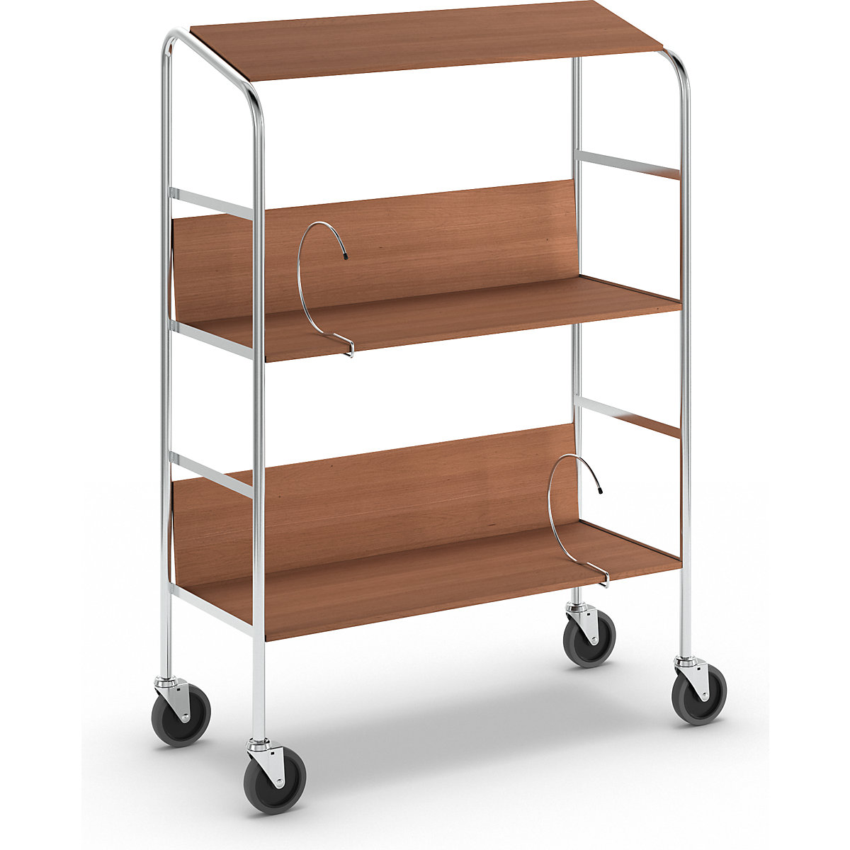 File trolley with top shelf, chrome plated – HelgeNyberg, 3 shelves, LxWxH 800 x 340 x 1060 mm, cherry finish-7