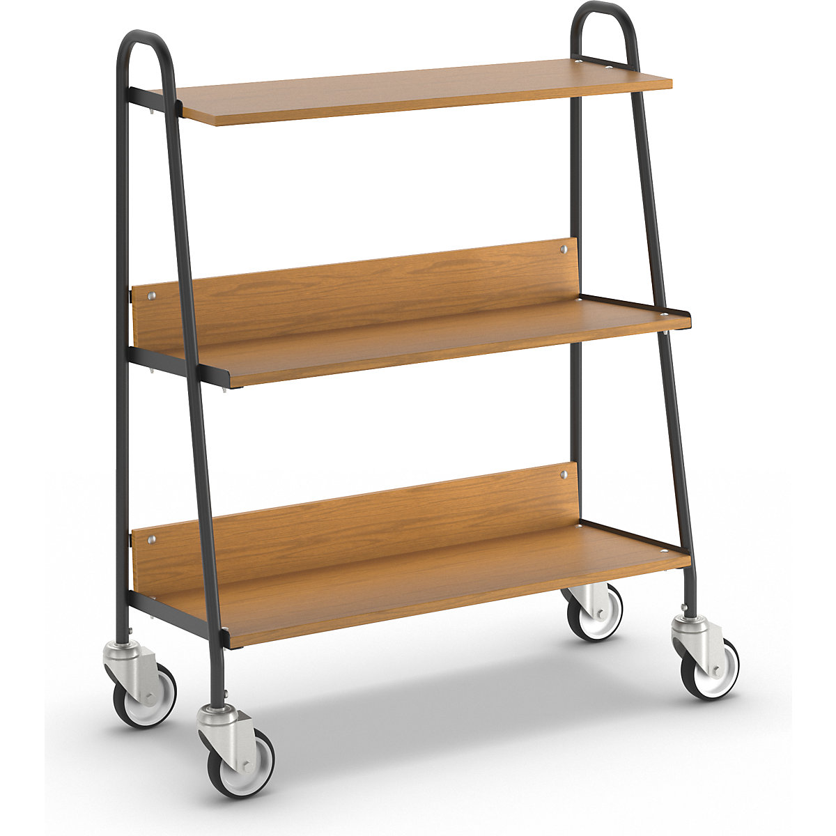Folder trolley with 2 shelves, LxWxH 850 x 350 x 1070 mm, black / beech finish-1