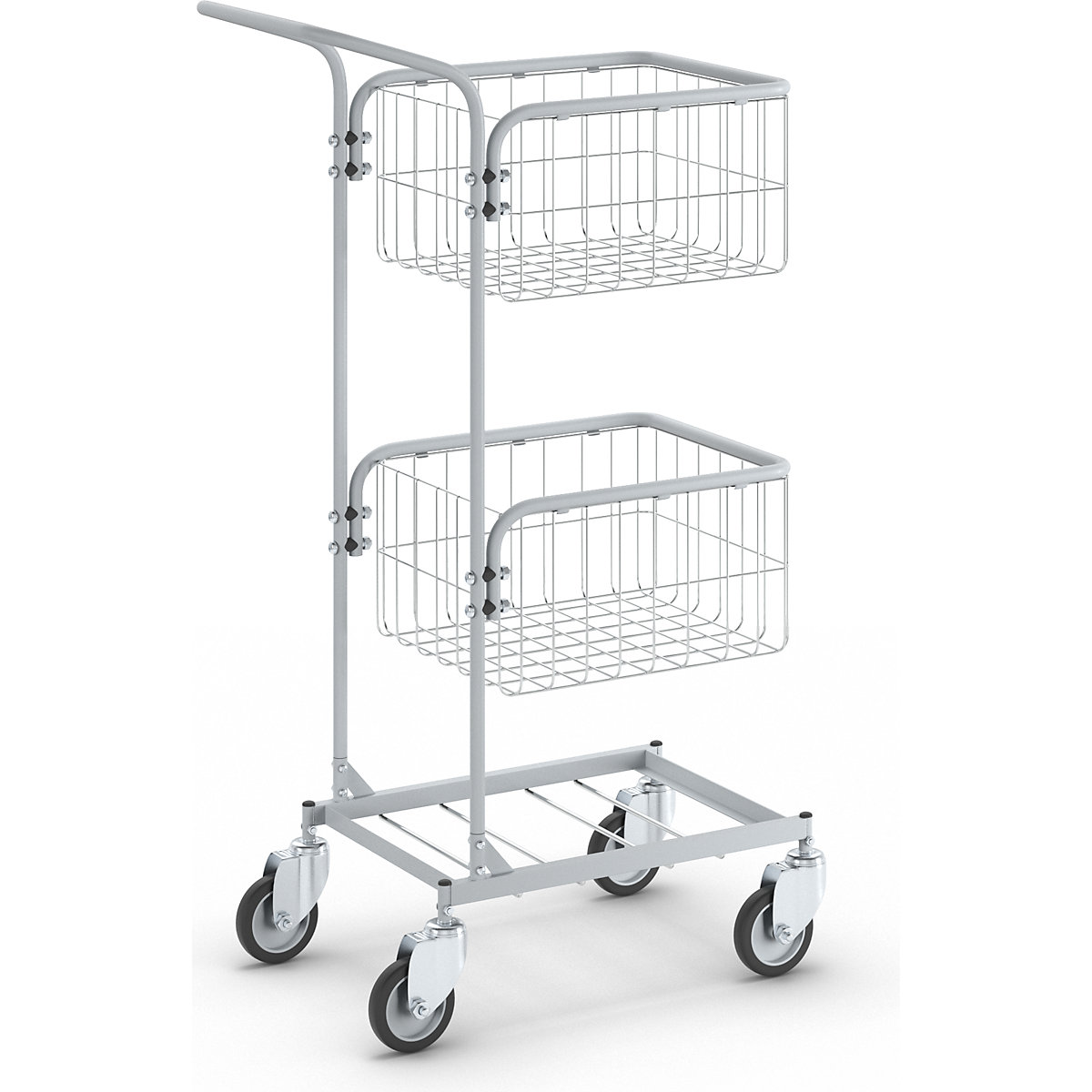 KOMPAKT office trolley – eurokraft pro, frame colour silver grey, 4 swivel castors, wheel Ø 100 mm-1