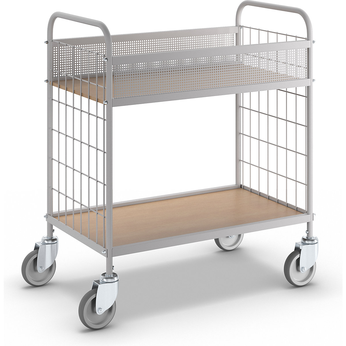 Office shelf trolley – eurokraft pro, max. load 150 kg, with 2 shelves, 4 swivel castors, wheel Ø 125 mm-3