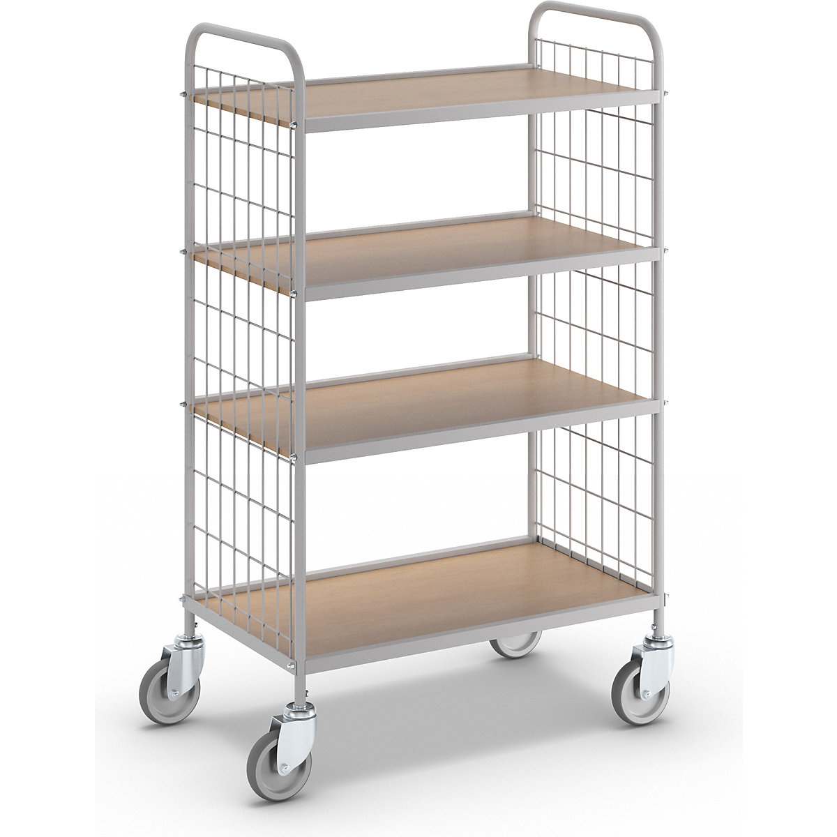 Office shelf trolley – eurokraft pro, height 1325 mm, with 4 shelves, 4 swivel castors, wheel Ø 125 mm-3