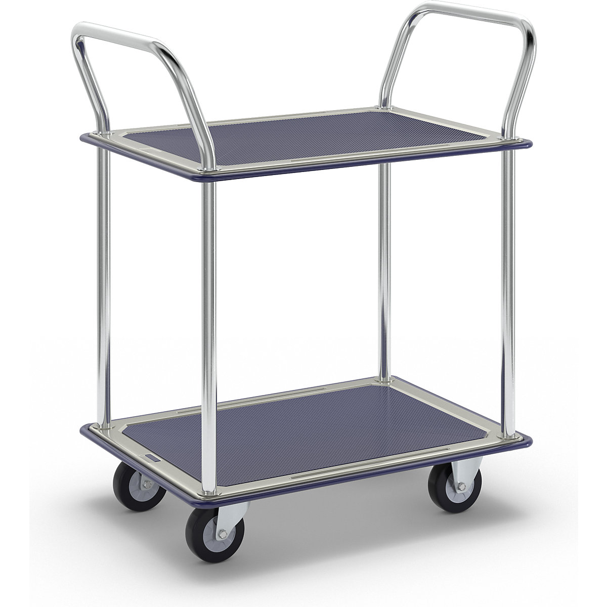 Table trolley chrome plated, 2 shelves with non-slip covering, 2 push handles, max. load 150 kg-1