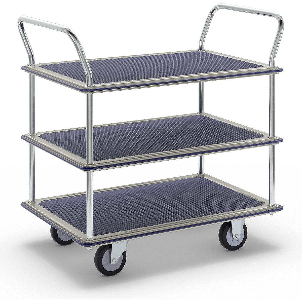 Table trolley chrome plated, 3 shelves with non-slip covering, 2 push handles, max. load 250 kg-1