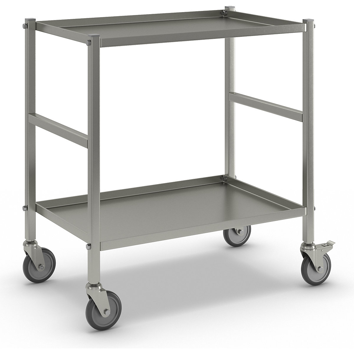 Table trolley with 2 shelves – Kongamek, 4 swivel castors, 2 with stops, electrolytically zinc plated-3