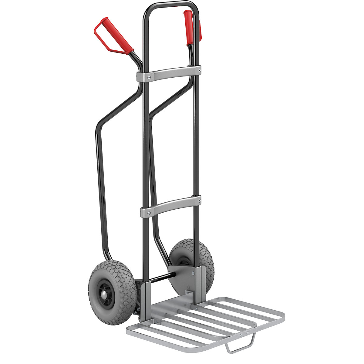 Sack truck with runners, black – eurokraft pro, parcel footplate WxD 430 x 450 mm, zinc plated, with handle, PU tyres-0