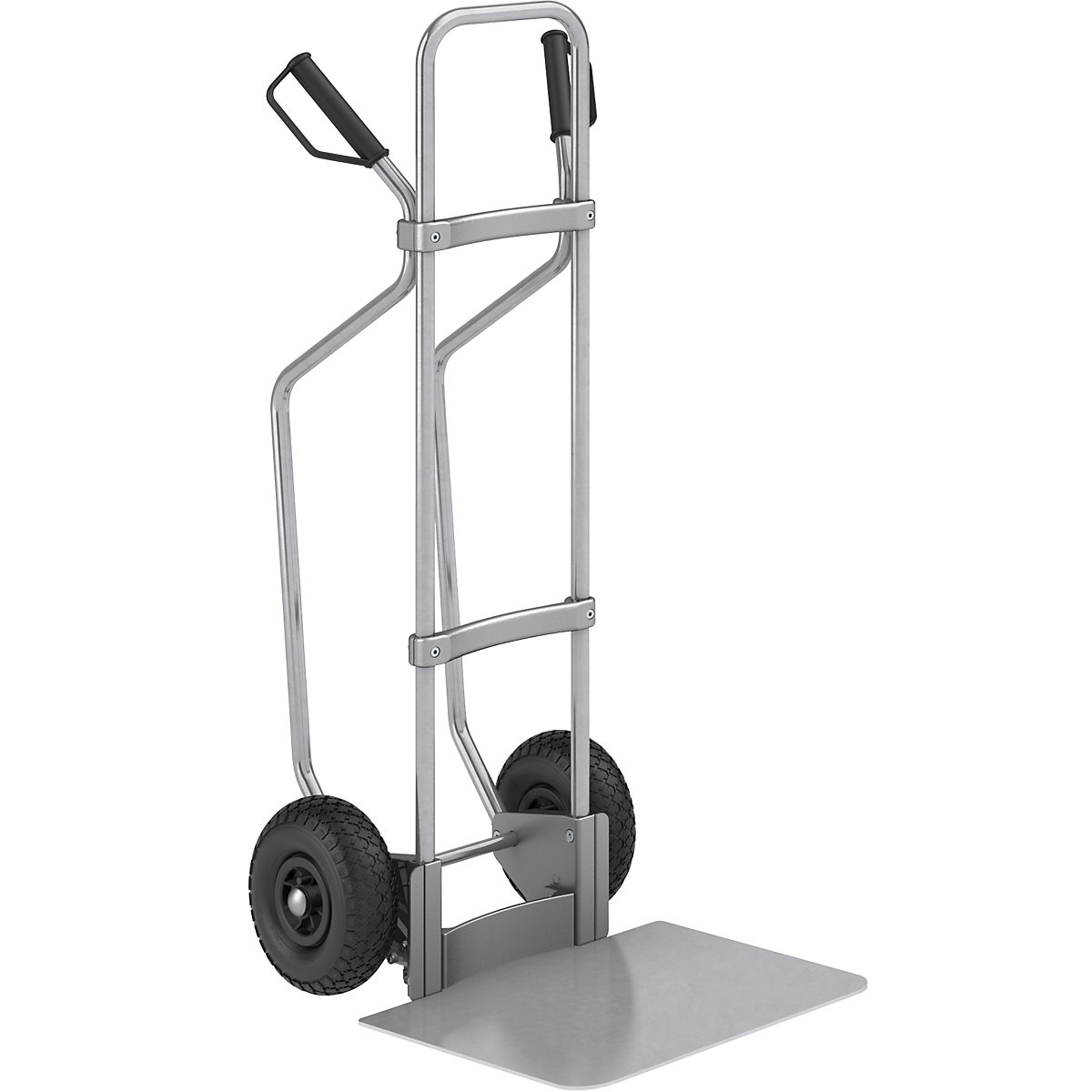 Sack truck with runners, zinc plated – eurokraft pro, footplate WxD 450 x 500 mm, zinc plated, pneumatic tyres-0