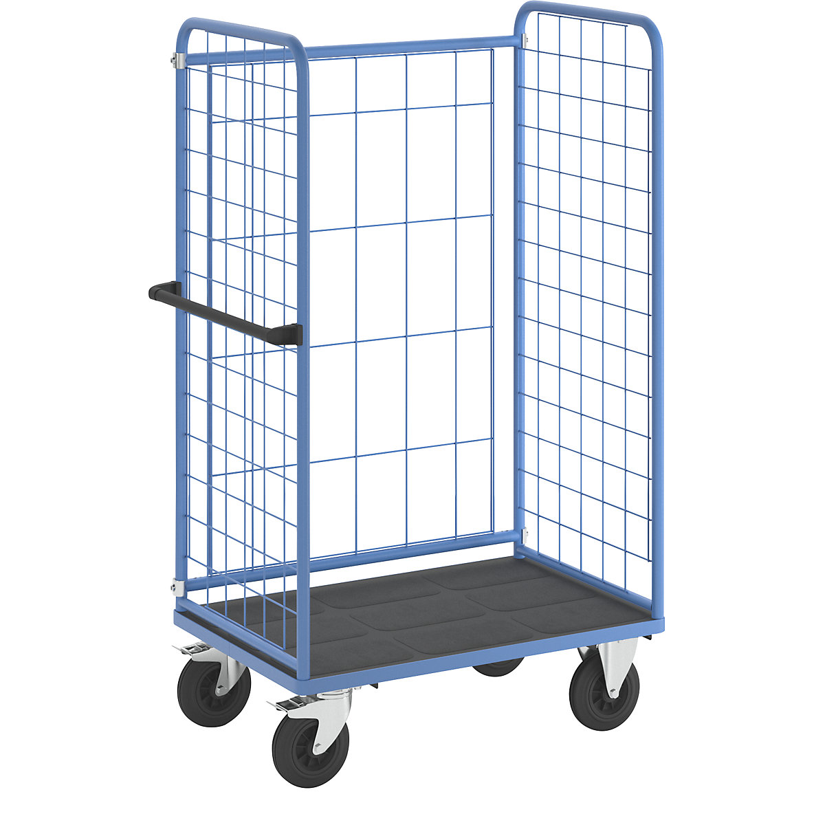 Shelf truck, wire mesh on three sides – eurokraft pro, max. load 500 kg, solid rubber tyres, platform LxW 940 x 630 mm-1