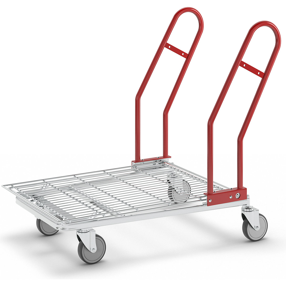 C+C platform trolley – Kongamek, max. load 200 kg, 2 push handles, with mesh shelf-1