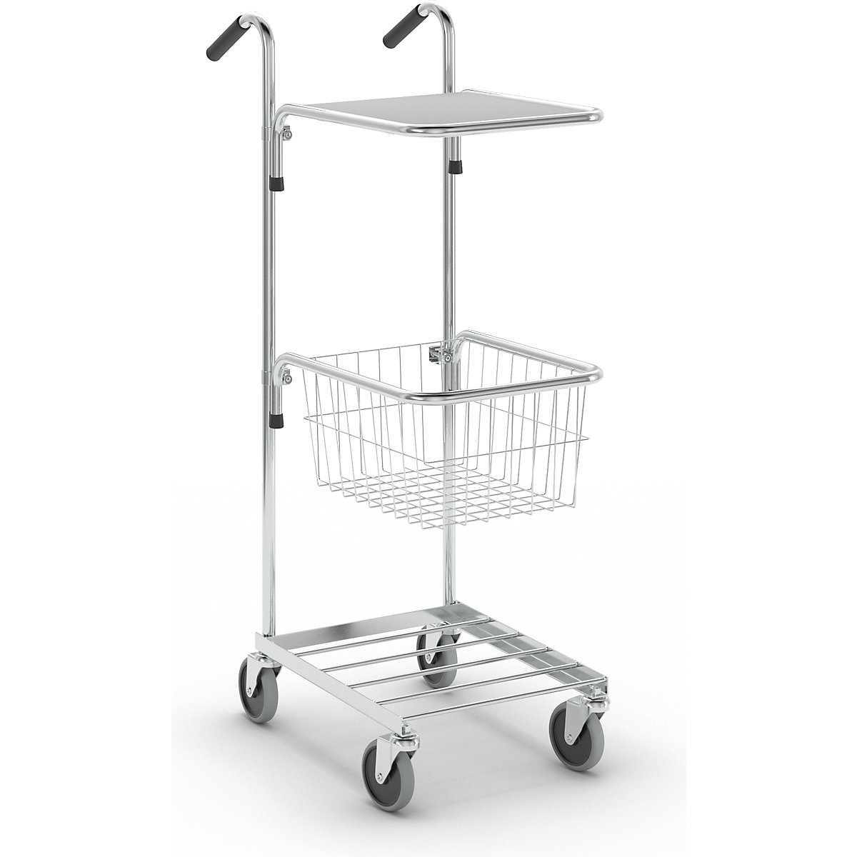 KOMPAKT retail bin – HelgeNyberg, 1 shelf, 1 basket, bright zinc plated frame-2