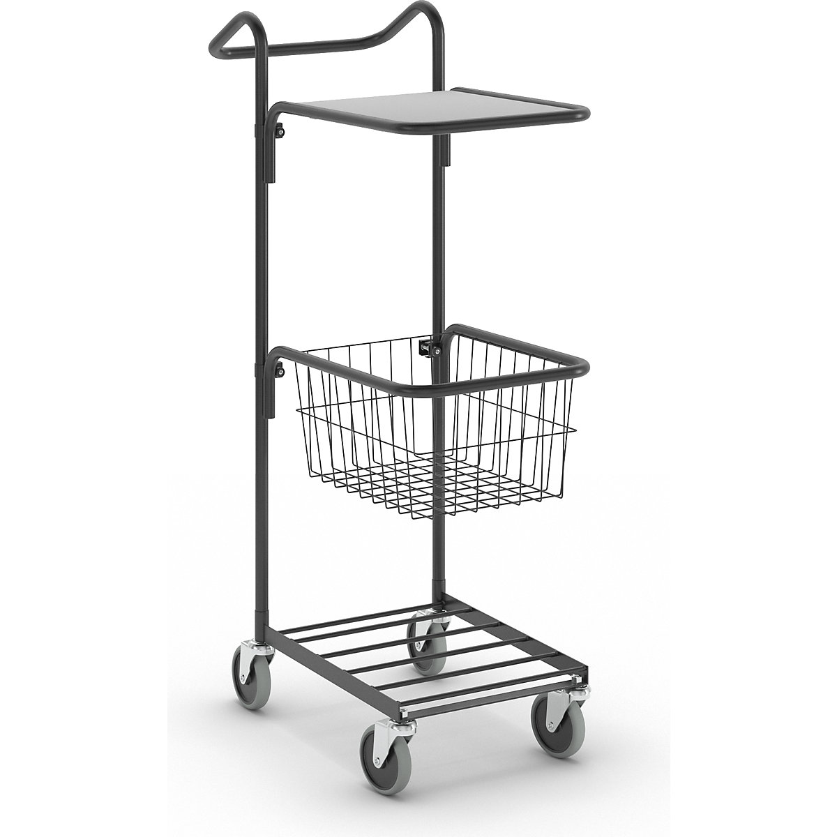 KOMPAKT retail bin – HelgeNyberg, 1 shelf, 1 basket, black frame-1