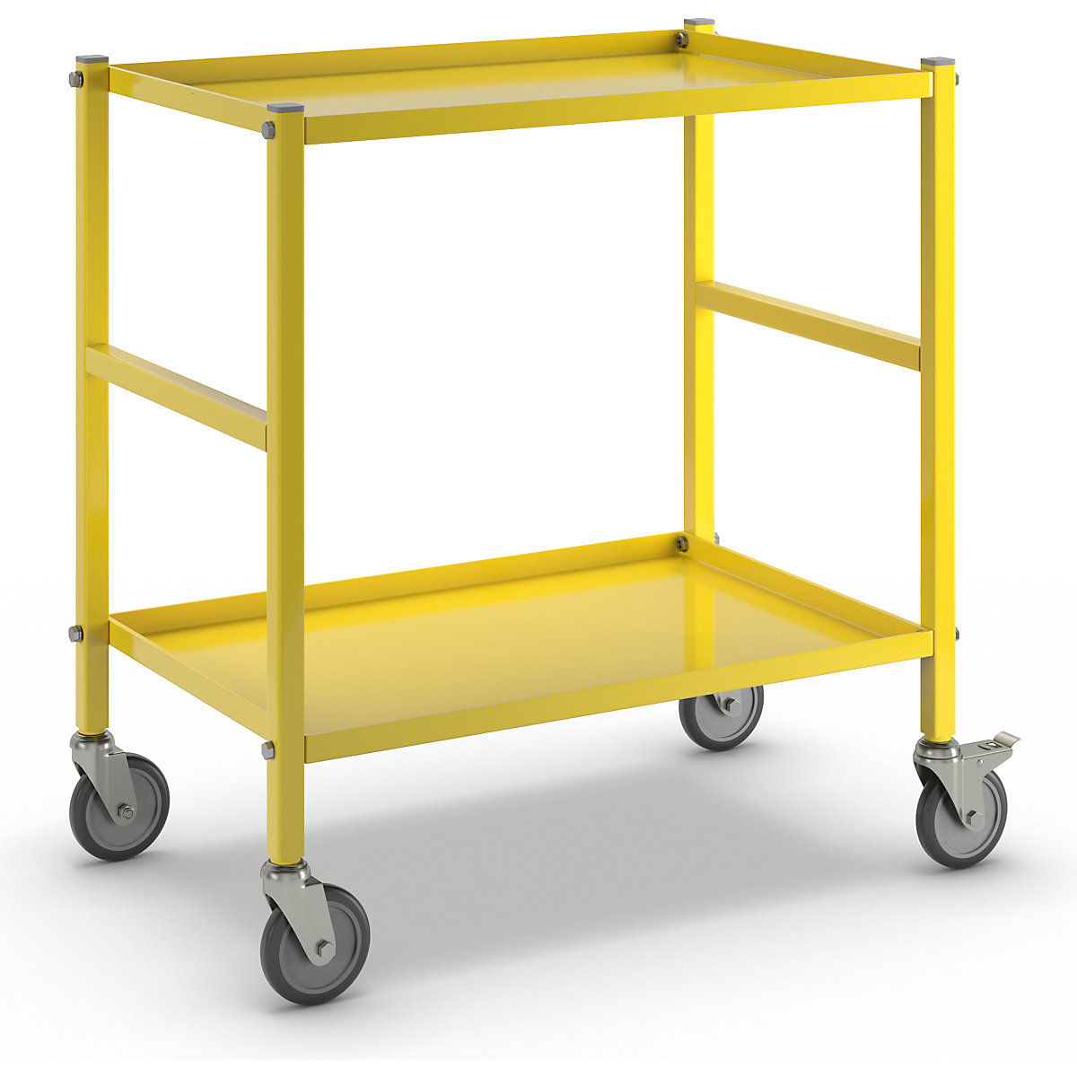 Tafelwagen met 2 legborden – Kongamek, 4 zwenkwielen, waarvan 2 met vastzetters, geel-3