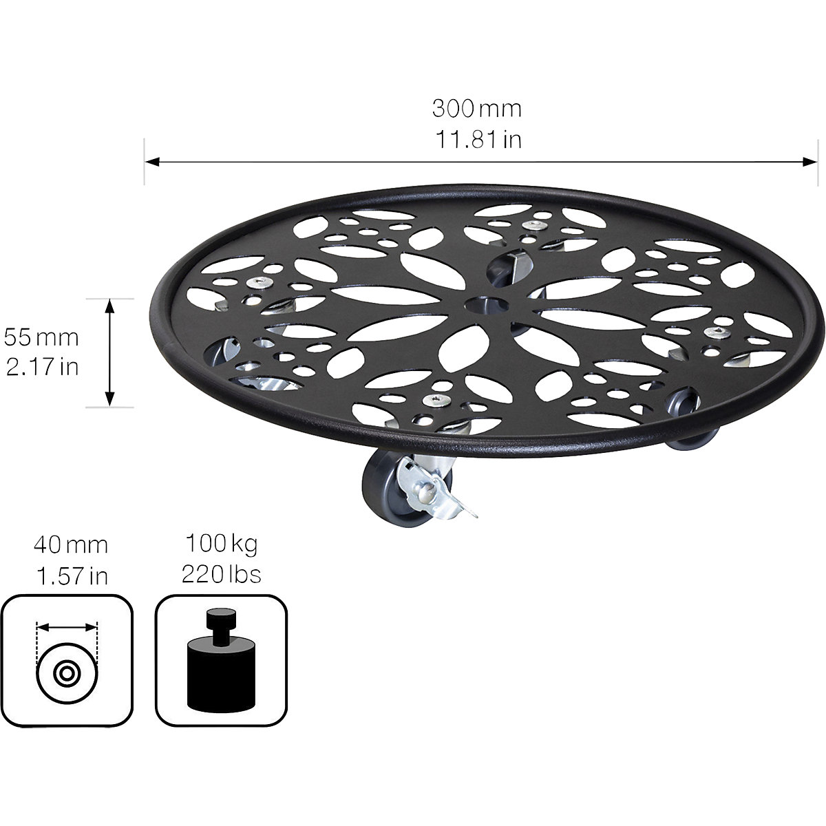 Suporte de rodas para plantas em aço BLACK – Wagner (Imagem do produto 2)-1