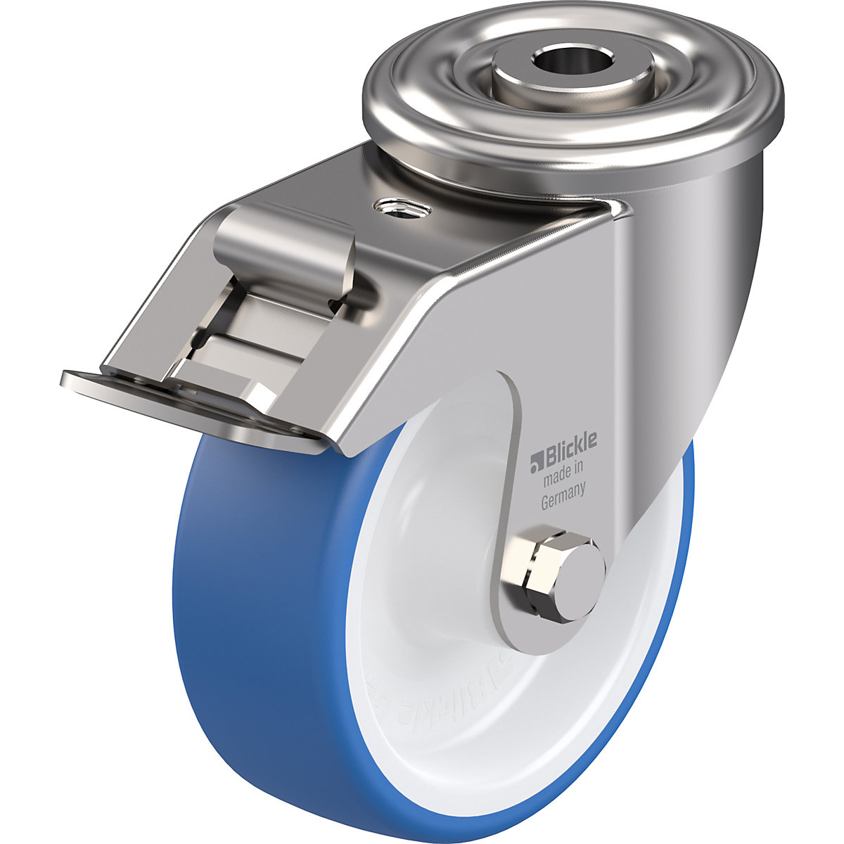 Roda em TPU, corpo em aço inoxidável com olhal – Blickle