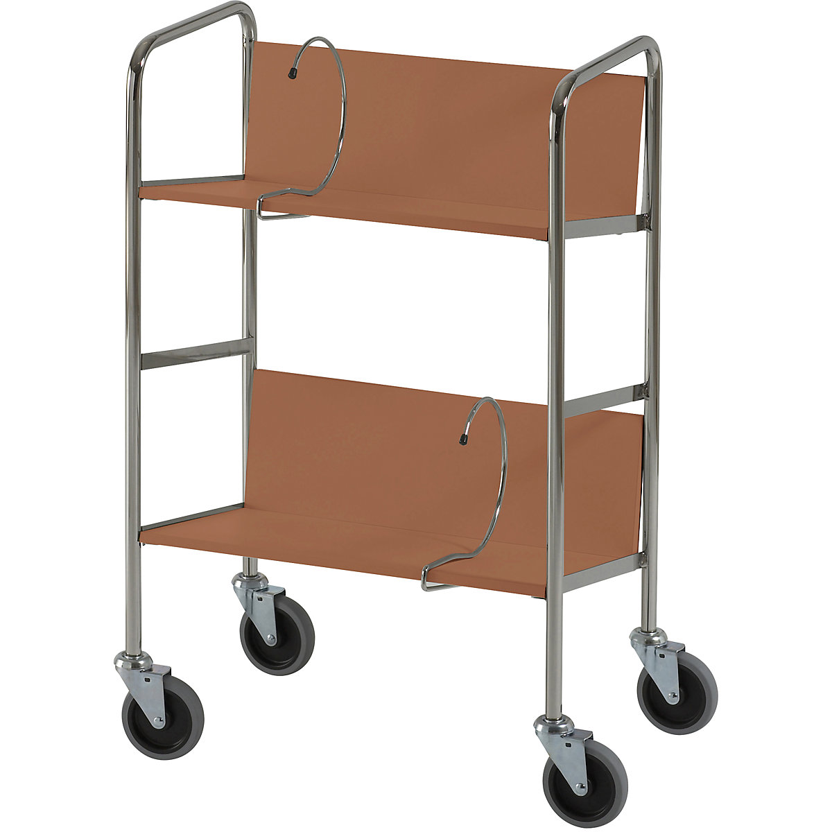HelgeNyberg Aktenordnerwagen verchromt, 2 Etagen, LxBxH 550 x 340 x 840 mm, Kirsche-Dekor, ab 5 Stk