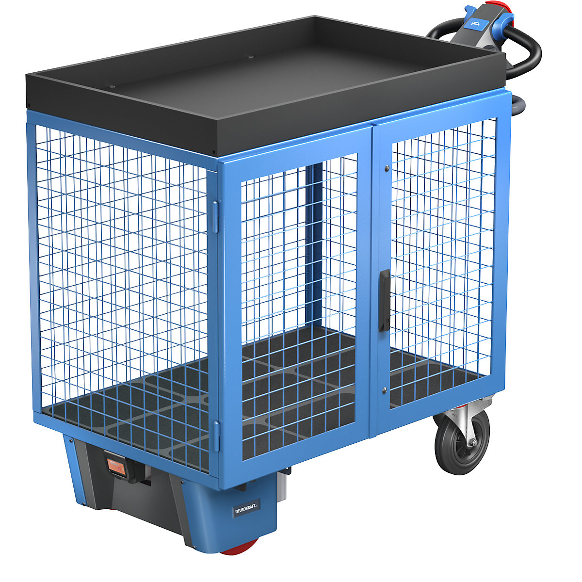 EUROKRAFTpro Schrankwagen mit Elektroantrieb, Drahtgitter mit Türen, LxBxH 1460 x 750 x 1200 mm