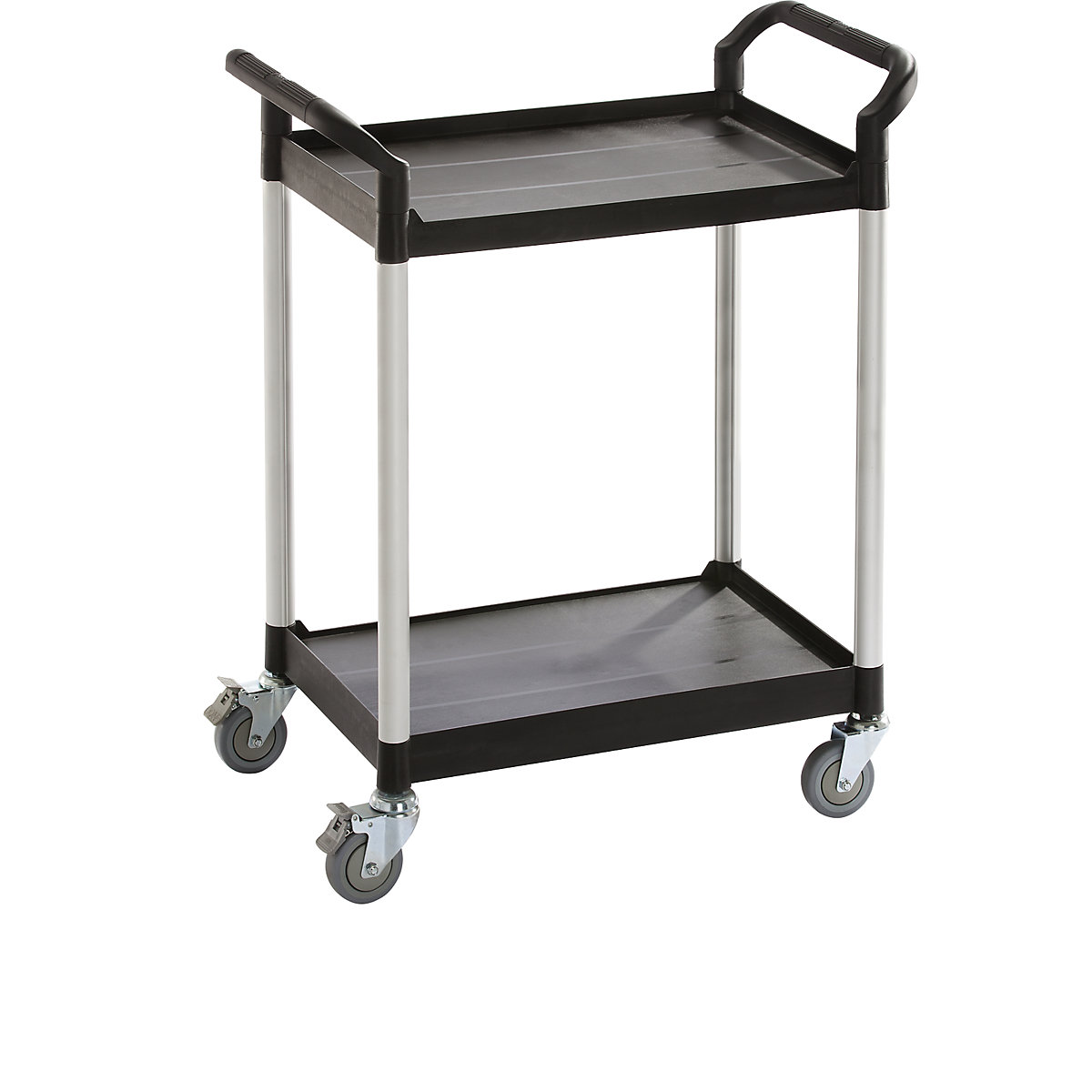 Allzweckwagen, 2 Etagen, Tragfähigkeit 200 kg, LxBxH 850 x 480 x 950 mm, schwarz