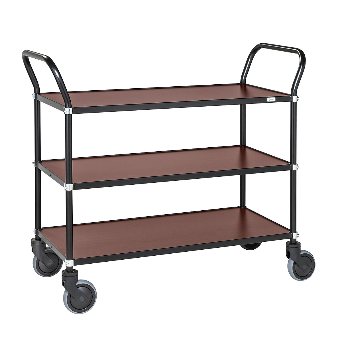 Kongamek Design-Servierwagen, mit 3 Etagen, Feststellbremse, schwarz/Mahagoni