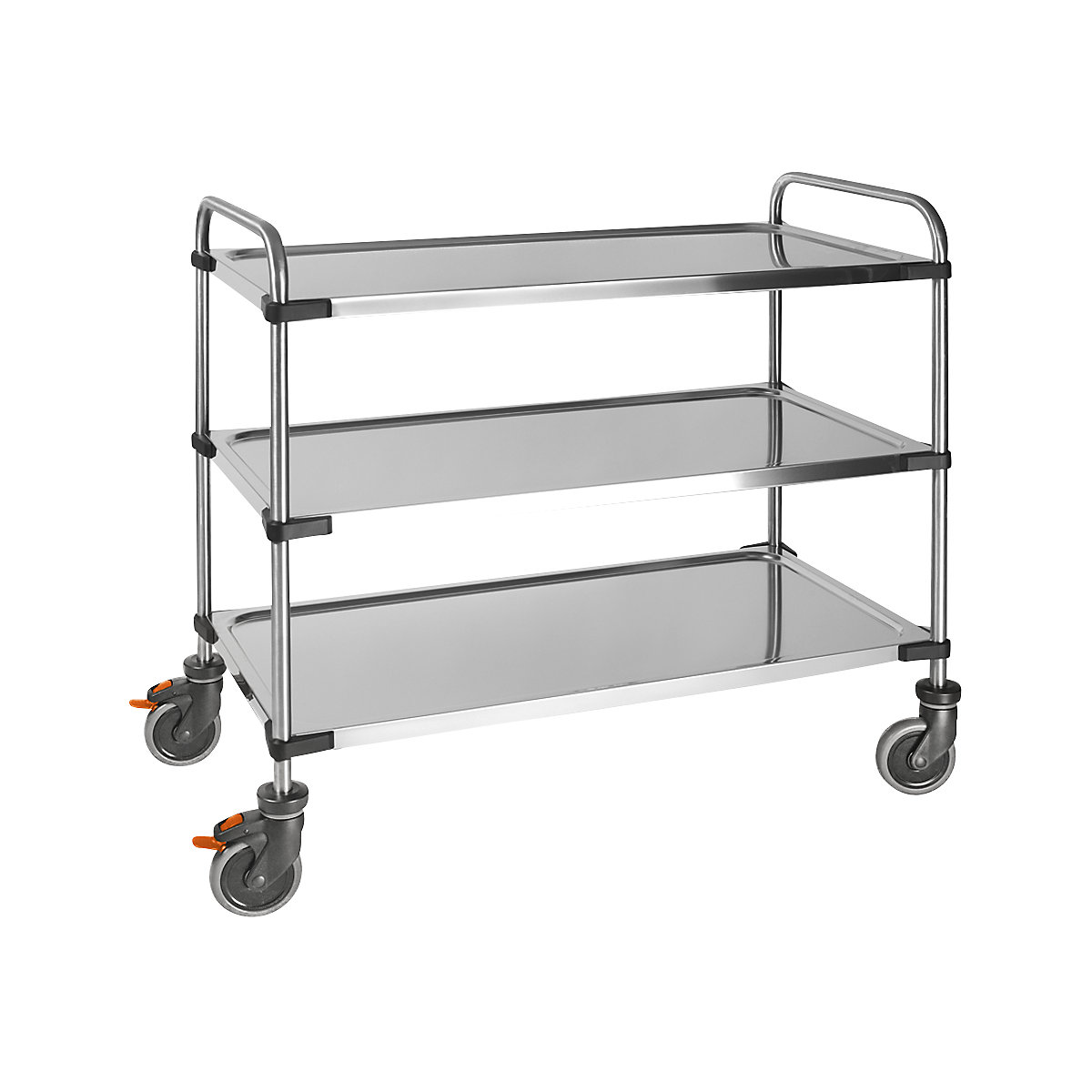 Edelstahl-Tischwagen VARITHEK SERVO+, LxBxH 1070 x 670 x 950 mm, Ladefläche 1000 x 600 mm, 3 Etagen, Tragfähigkeit 150 kg