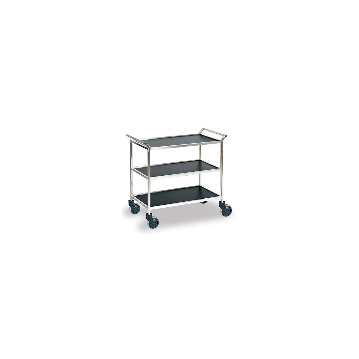 Servierwagen mit 3 Etagen, Edelstahlgestell, Platten schwarz