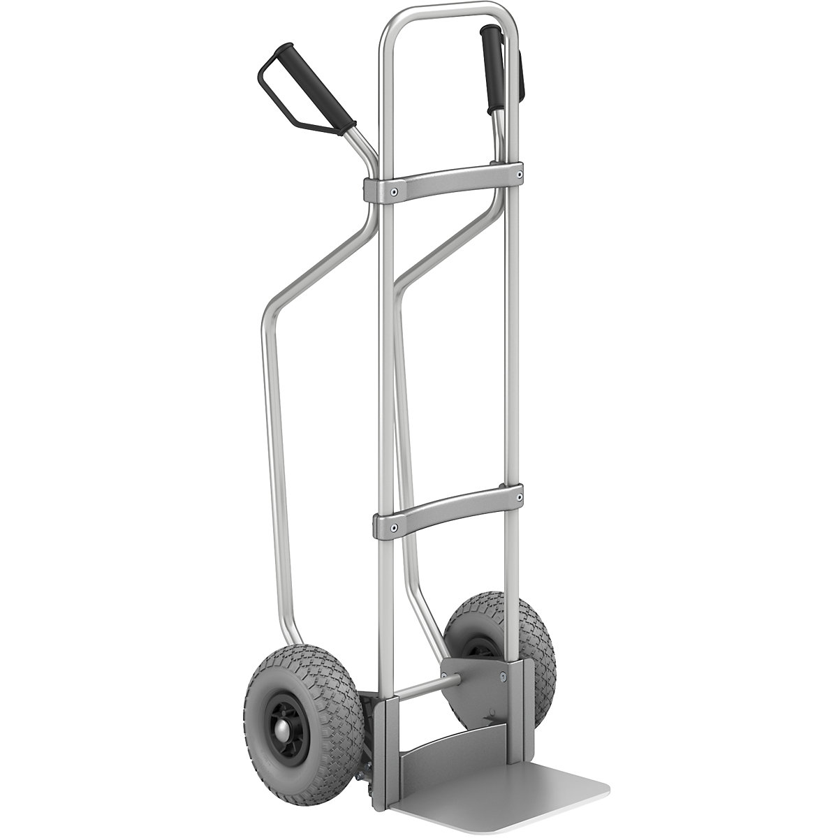 EUROKRAFTpro Aluminium-Sackkarre mit Kufen, Schaufel-BxT 280 x 250 mm, Alu, PU-Bereifung