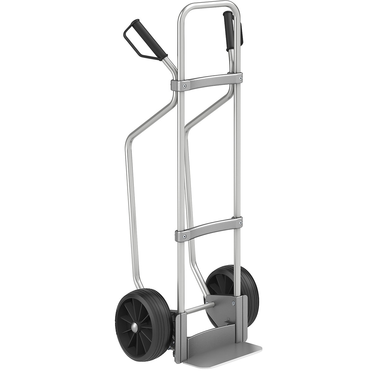 EUROKRAFTpro Aluminium-Sackkarre mit Kufen, Schaufel-BxT 280 x 140 mm, Alu, Vollgummibereifung, ab 2 Stk